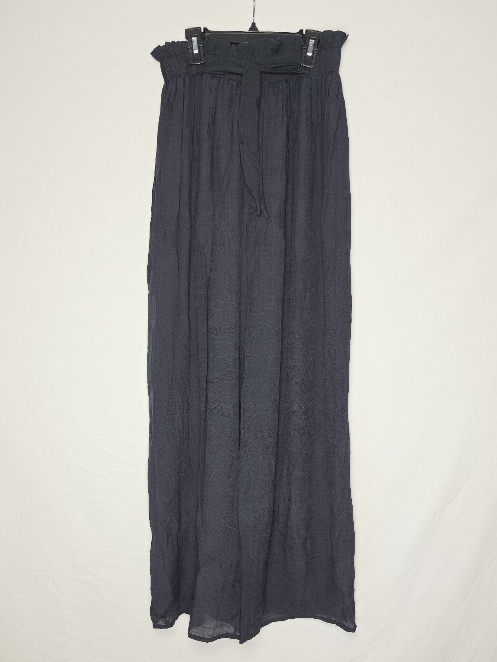 Aakaa Black High Rise Paperbag Waist Wide Leg Palazzo Pants L